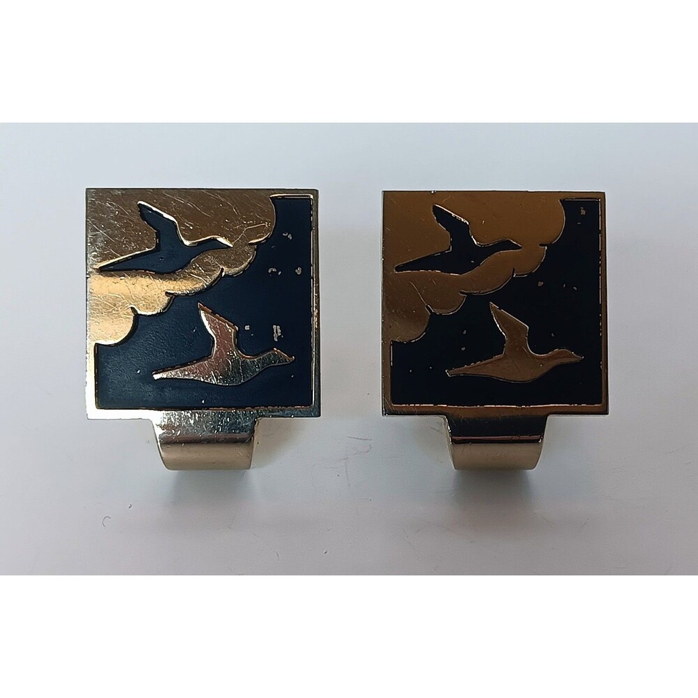 Vintage Solvar Goldtone & Black Enamel Duck Cufflinks for Non-French Cuff Shirt